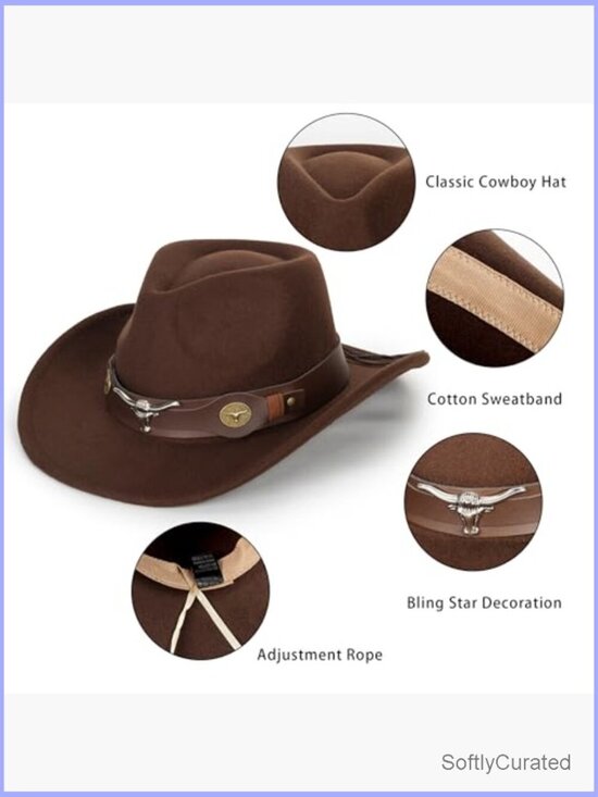 Felt Western Cowboy Hat Classic Roll Up Brim Belt Buckle Cowgirl Fedora M